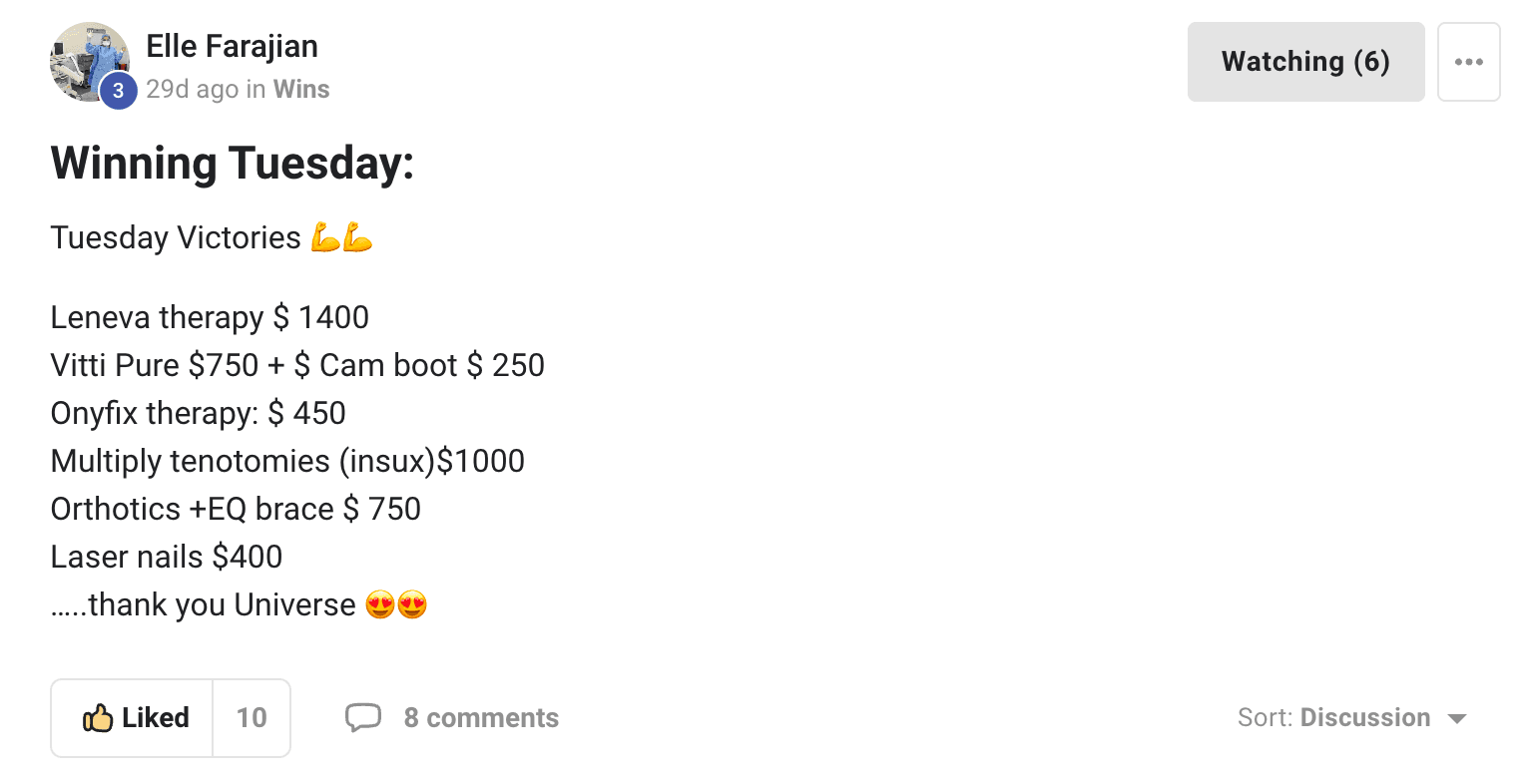 Screenshot: Elle F., Self-pay work she used to send away.